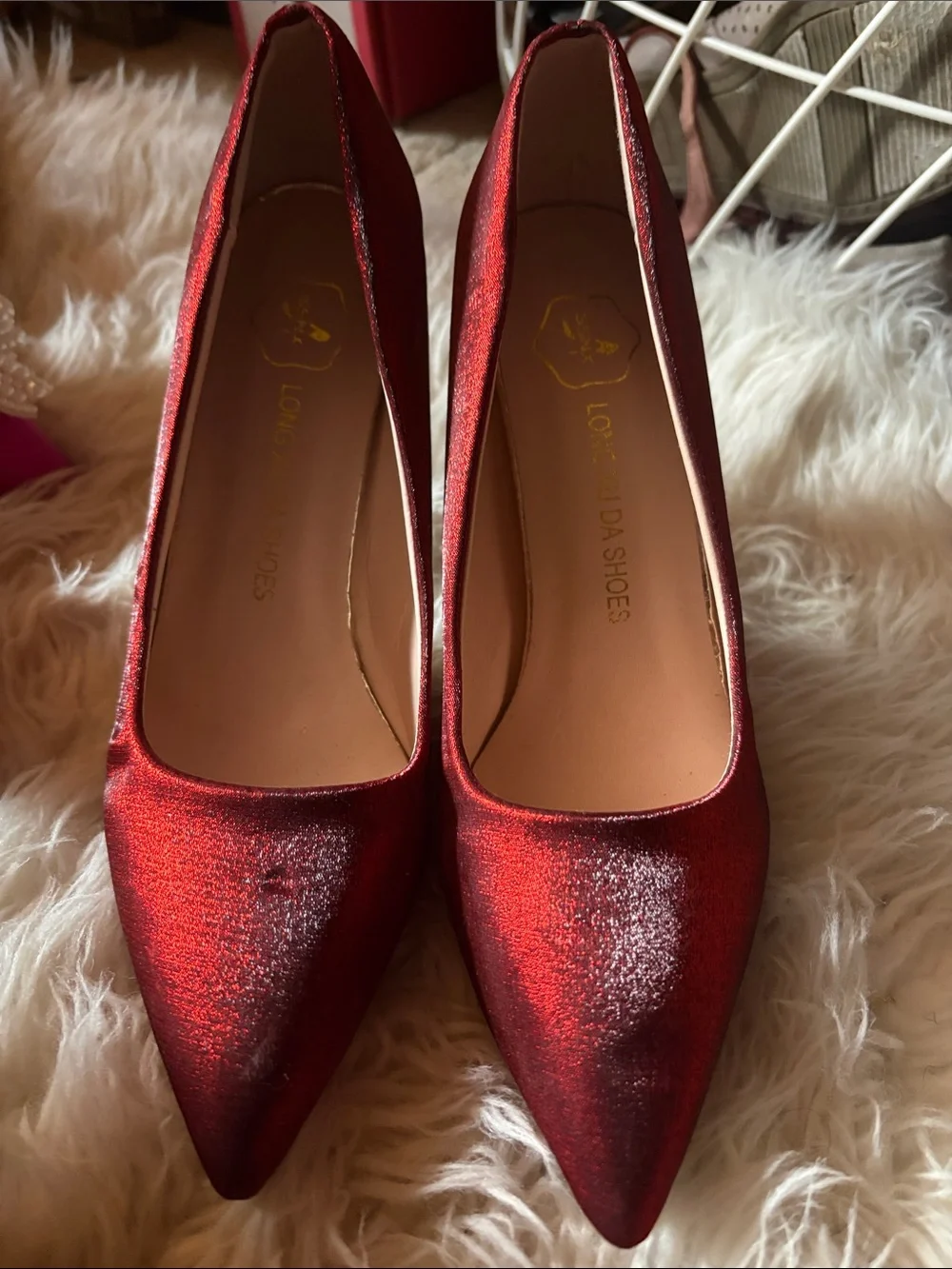 a new day Red Shimmer Pointed-Toe Pumps
